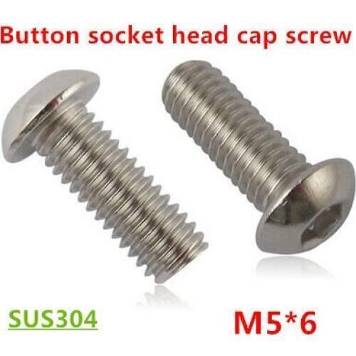 100pcs ISO7380 M5*6 Hexagon socket Button Head Cap Screw 304 Stainless steel m5x6 Mushroom Allen head Round Machine screws Bolts