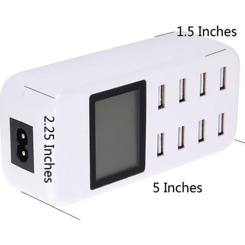 8 Port USB Charger Adapter LCD Display Micro USB Charger Travel Wall Charging for Phone Tablet White Charger US Plug Universal