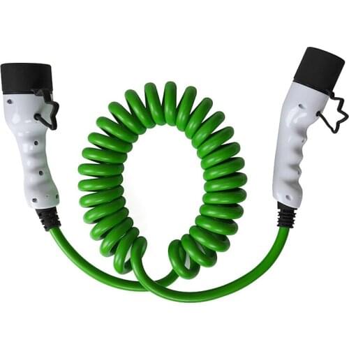 EV Charging Spring Cable 32A 7.2KW 1 Phase for Electric Vehicle Charger Station Type 2 Coiled Cord Female to Male Plug
