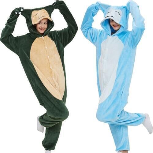 New Arrive Snorlax Women Pajama Suit Kigurumis Animal Adult Flannel Onepiece Sleepwear Pyjamas Fantasias Party Homewear Costume