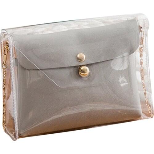 Women Shoulder Crossbody Bag Transparent with Solid Color PU Handbag Best Sale-WT