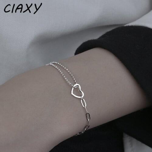 CIAXY 925 Sterling Silver Double Stitching Chain Bracelets for Women Personality Hollow Love Bracelet Creativity Jewelry