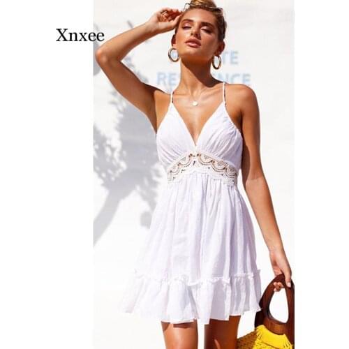 Hot Summer Women Sexy Dresses Back Lacing Straps Backless Dress Beach Clothing Female