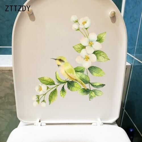 ZTTZDY 22.1CM×26.1CM Fresh Flowers And Birds Illustration Home Wall Sticker Cartoon Toilet Decor T2-0796