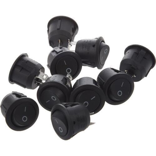 10Pcs AC 6A 10A 250V On Off Snap in SPST Round Boat Rocker Switch Black