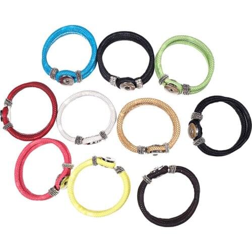 10pcs/ lot Interchangeable Jewelry New PU Leather Charm color Bracelets Fit Snaps Snap Buttons bracelet 21cm SLB18-20-M