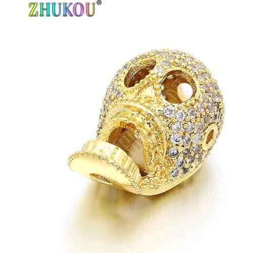 11mm*17mm Brass Cubic Zirconia Skeleton Head Skull Beads for DIY Jewelry Findings Accessories, Model: VZ120