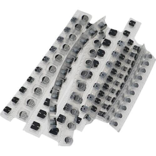 130pcs 1uf 2.2uf 4.7uf 10uf 10uf 22uf 47uf 100uf 220uf 100uf 220uf 50v 16v 25v 10v 16v SMDaluminum electrolytic capacitor set