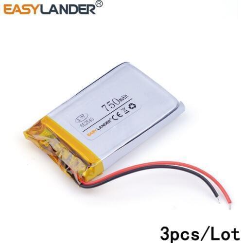 3pcs /Lot 750mah 652540 3.7v lithium Li ion polymer rechargeable battery for toys mobile power DVR smart watch Sports bracelet