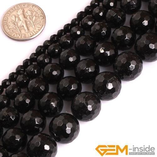 Natural Stone AAA Grade Faceted Black Tourmaline Round Beads For Jewelry Making 15 inch Semi-Precious Stone DIY Jewelry Bead
