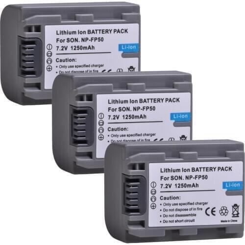 AsperX 3Pcs 1250mAh NP-FP50 NP FP50 Camera Battery for Sony DCR-DVD103 DVD105 DCR-HC3 HC16 HC40 DCR-SR30 SR40 SR100