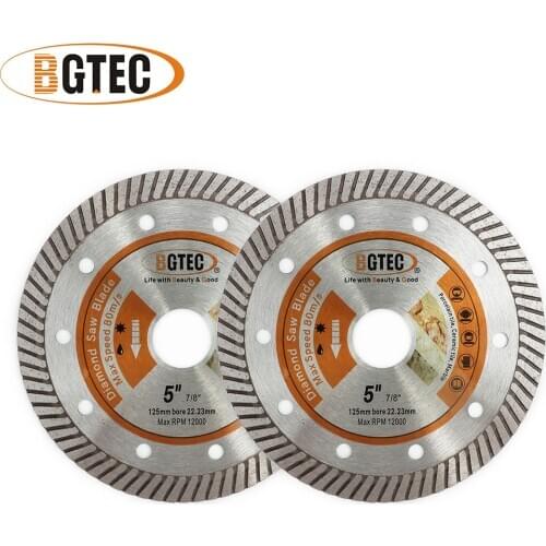 BGTEC 2pcs 5 inch Diamond Hot Pressed Diamond Superthin Turbo saw Blades 125MM Hard Material Ceramic Tile Granite Cutting disc