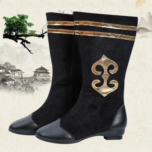 Black Red Mongolian Boots Dance Shoes Tibetan Nationality Accessories Stage Performance Minority Boots