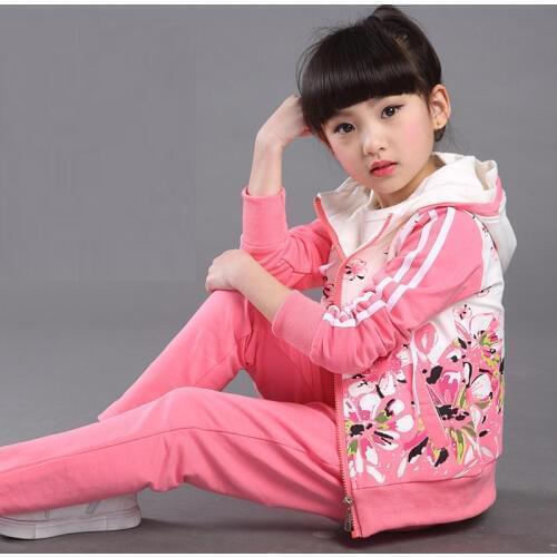 2017 Spring Autumn Children Girls Flower Suits,hoodied Jacket + Trousers,kids Girl Fashion Casual Long Pants Suits Tracksuit