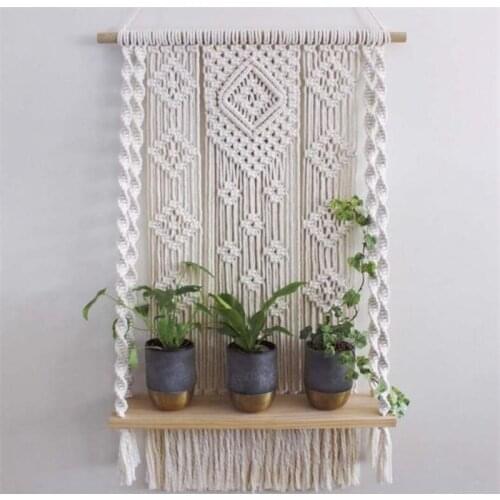 Wooden Weave Tapestry Storage Racks Homestay Hanging Decor Storage Box Flower Pot House Wall Book Figurine Display Craft Shelves
