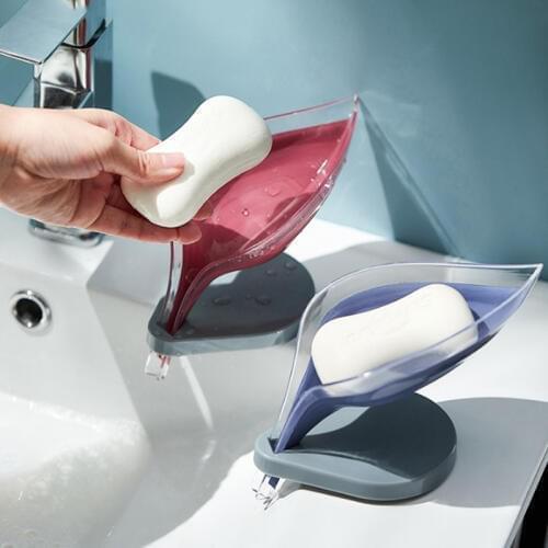 Drain Soap Holder Bathroom Accessories Soap Box Tray Storage Drain Kitchen Storage Box Plastic Paste Suction Cup Rack Leaf Shape