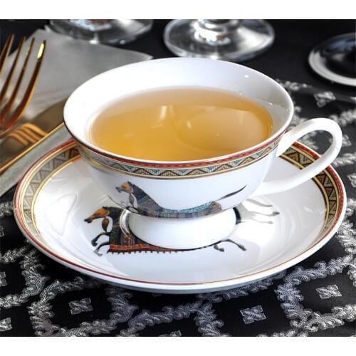 European Vintage Love Horse Bone China Coffee Cup And Saucer Set 250ml British New White Porcelain Couple Cup Free Shipping