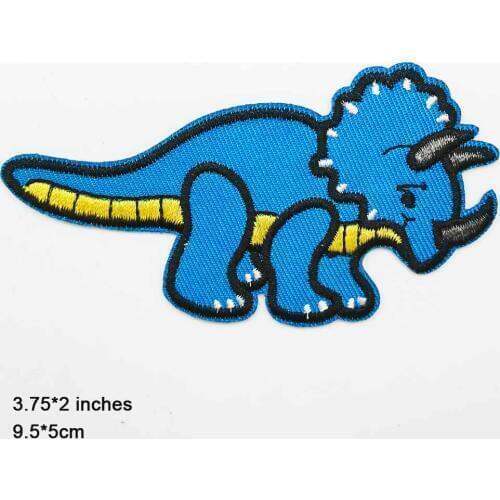 Blue Cartoon Dinosaur Iron On Patches Embroidered Clothes Patch For Clothing Clothes Stickers Garment Apparel Accessories