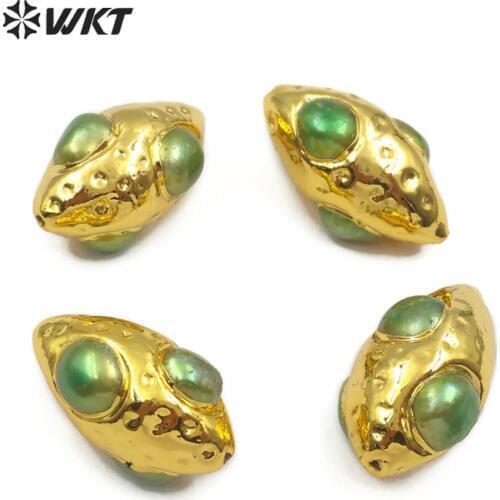 JF306 WKT Trendy Metal Plated Natural Freshwater Pearl Llight Green Beads Findings The First Choice For Women To Make Jewelry
