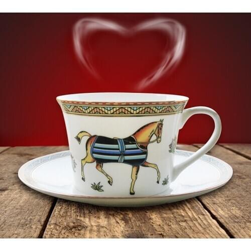 Roman Retro Style Coffee Cup and Saucer Set with Gold-plated for Home Office Top Grade Bone China Tea Set