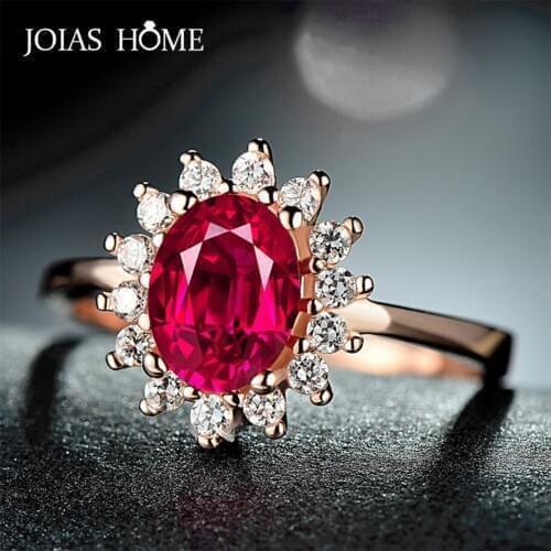 JoiasHome Trendy 925 Sterling Silver Ring For Charm Women With Round Shape Ruby Gemstones Rose Gold Color Open Adjust Size