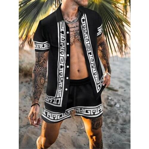 Men Hawaiian Sets Printing 2021 Summer Short Sleeve Button Shirt Beach Shorts Streetwear Mens Casual Beach Wear Clothes