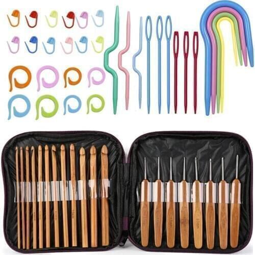 Nonvor 20 Pieces Bamboo Crochet Hooks Silver-Plated Aluminum Hook Sizes 1.0-10.0 MM with Crochet Accessories