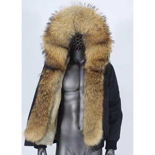 2021 Men Bomber Parka Waterproof Winter Jacket Natural Real Raccoon Fox Fur Coat Collar Hooded Rabbit Liner Fashion Streetwear