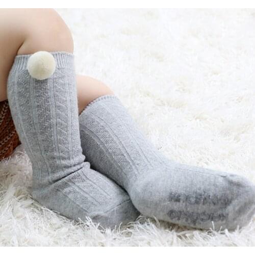 Cute terry ball design long socks baby boy/girls cotton solid stripe knee high kids socks children winter Calcetines 0-4t