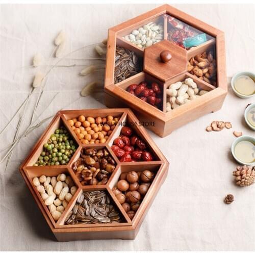 Solid Wood Multi-functional Snack Container With Lid Creative Dried Fruit Plate Wedding Candy Box Desktop Wooden Nut Storage Box