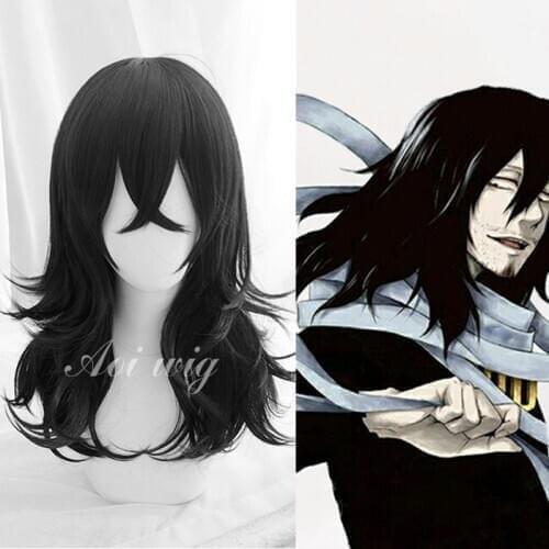 My Hero Academia Akademia Shouta Aizawa 45cm Black Curly Wig Heat Resistant Cosplay Costume Wig + Track + Wig Cap