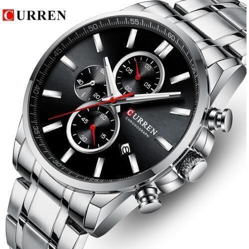Men’s Watches CURREN Top Luxury Brand Chronograph Waterproof Quartz Watch Men Stainless Steel Sport Wrist Watch Clock for Men