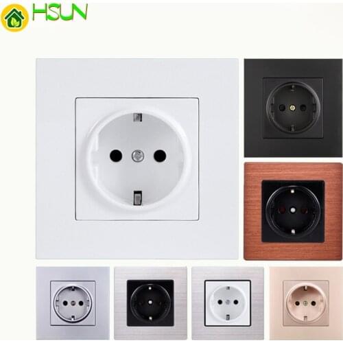 86type German socket panel Power wall Dark loading socket European switch White champagne stainless steel wire drawin