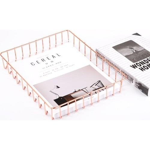 Nordic Iron Storage Basket Rose Gold Fruit Basket Elegant Luxury Desk Storage Organizer Decorative Basket Home Decor