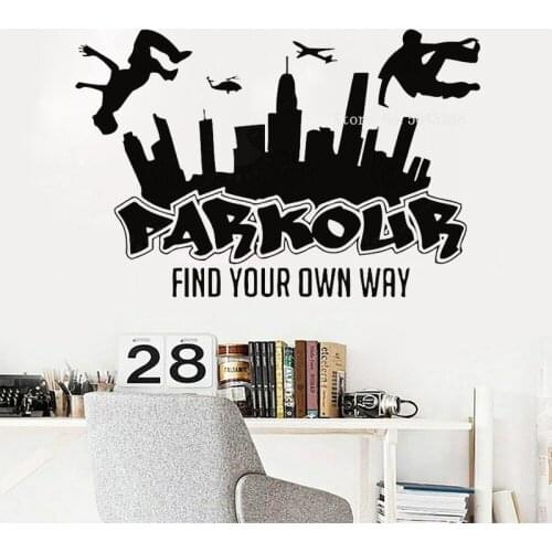 Parkour Wall Decal Vinyl Sticker Art Wall Decor For Boys Teens Room Bedroom Cool Freerunning Extreme Sport Poster Mural LL576