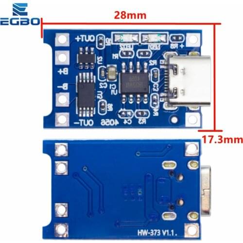 1PCS EGBO 5V 1A type- USB 18650 type-c Lithium Battery Charging Board Charger Module+Protection Dual Functions TP4056 18650