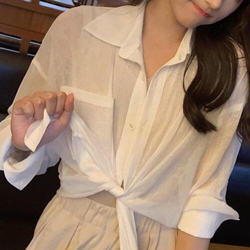 Beach Cover ups Women Shirts Long Sleeve Turn Down Collar Pocket Buttons Thin Anti Sun Shirt Blouse Sexy Shirts Beachwear