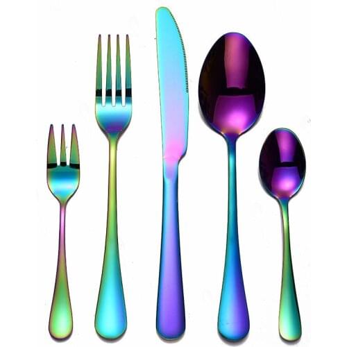 Rainbow Tableware Cutlery Set Fork Spoon Cutlery Color Stainless Steel Dinnerware Set Colorful Hotel Party Kitchen Dinner Set