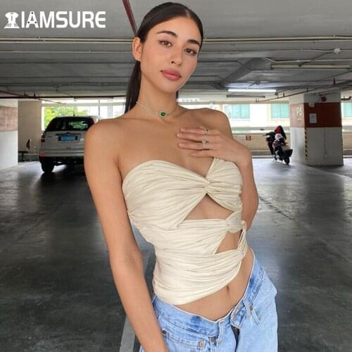 IAMSURE Sexy Bandage Tube Top Party Night Club Wear Slim Hollow Out Sleeveless Tank Top Women 2021 Summer Fashion Elegant Ladies