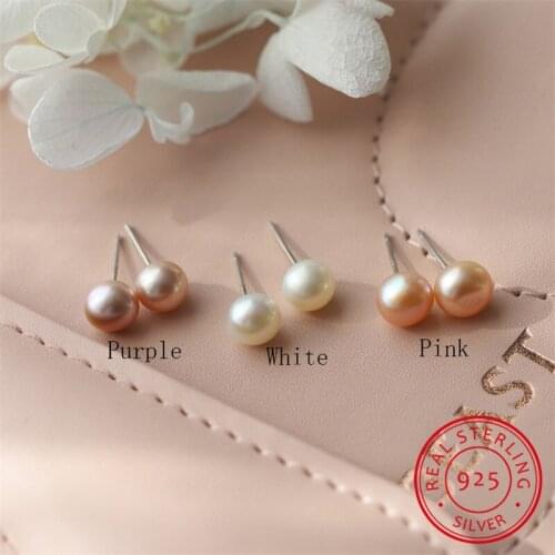 3/5/7mm Round Stone Earrings Cute Small Pearl Stud Earrings Minimalist Real 925 Sterling Silver Pearl Wedding Earrings For Women