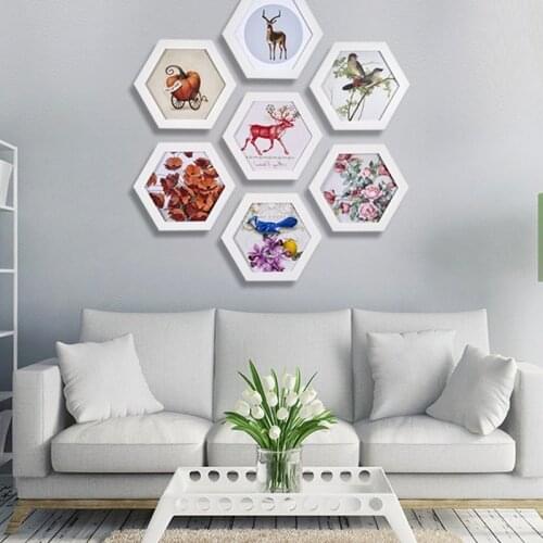 Hexagon Photo Frames Wall Mounted Picture Frame Family Picture Display Living Room Bedroom TV Background Decoration Cadre Photo