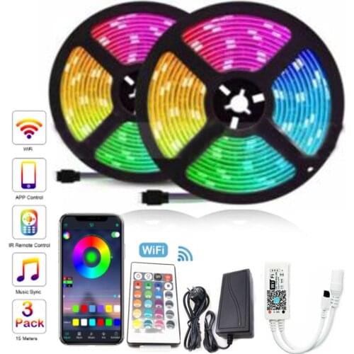 LED Strip 12V Ribbon LED Lights Strip RGB Tape 5050 2835 Flexible 5M 10M Diode Tape with WiFi Remote LED Light for Room