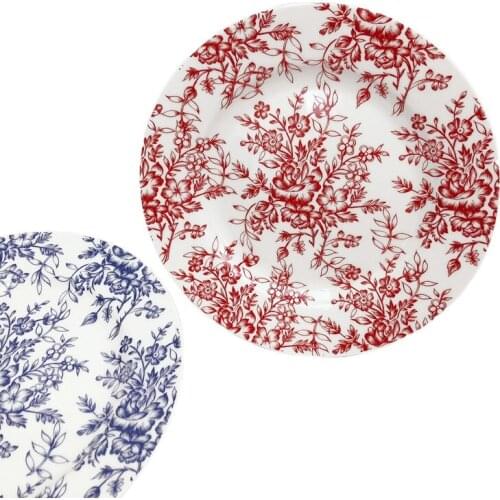 French I retro hand painted blue flower plate ceramic Western food plate household plate cake plate steak dessert fruit plate