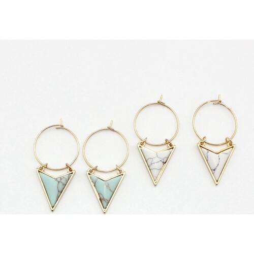 Bohemia Unique Surround Triangle Natural White Green Marble GeometricStud Earrings for Women EthnicJewelry