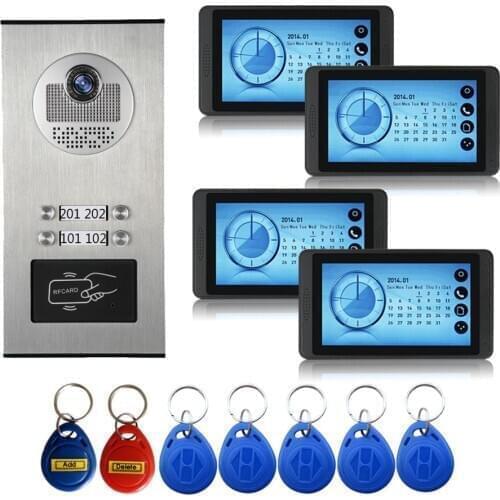 4 Units Apartment Video Intercom System Video Record 7" Monitor Household Video Doorbell HD Camera Max Support 32G TF Card