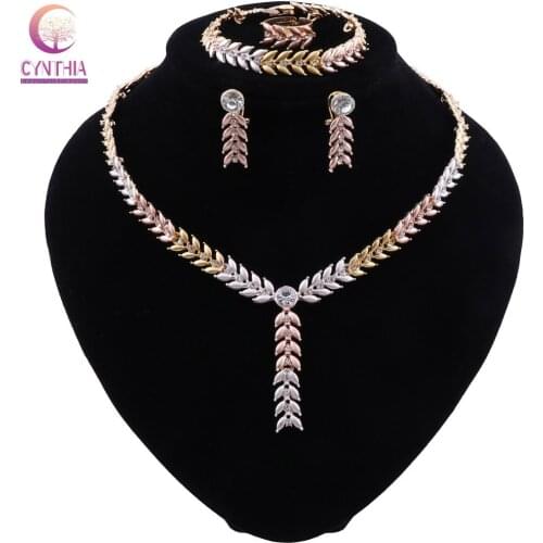 CYNTHIA Simple Design Dubai Jewelry Sets Gold color Crystal Necklace Earrings Ring Bracelet Nigeria Jewelry Set for Women