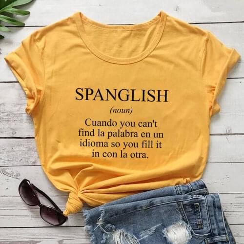 SPANGLISH Shirt Mexican Shirts Summer Womens Latina T Shirt Cotton Funny Casual O-Neck Short Sleeve Top Spanish teacher Tee