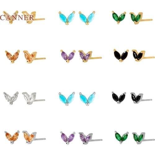 CANNER Real 925 Sterling Silver Earrings For Women Horse Eye Diamond Stud Earrings Zircon Diamond Korean Gold Jewelry Pendientes