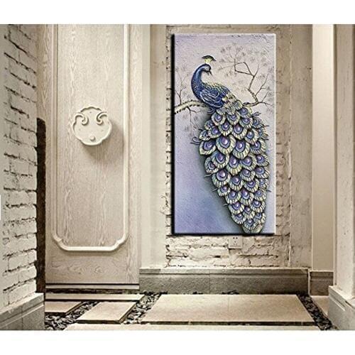 100% Hand-painted Oil Painting on Canvas Beautiful Colorful peacock carving Paintings Modern Home Sitting room Decor Canvas Wall
