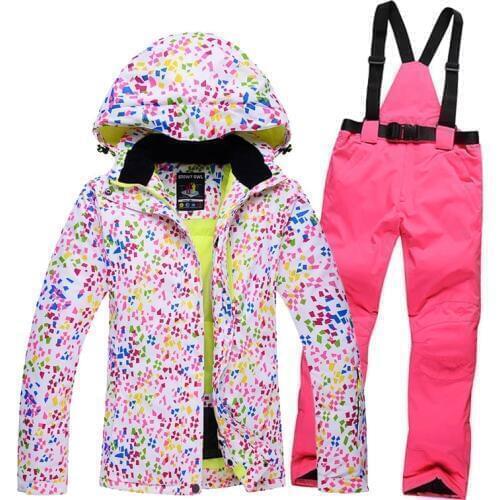 10K high quality Cheapest ladies snowboard suits waterproof and windproof winter snow suits + bibs warm detachable ski pants
